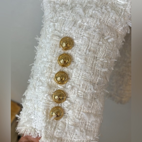 😍Authentic SOLD OUT Balmain subtle white tweed blazer gold buttons size 44 Euro - Picture 7 of 16